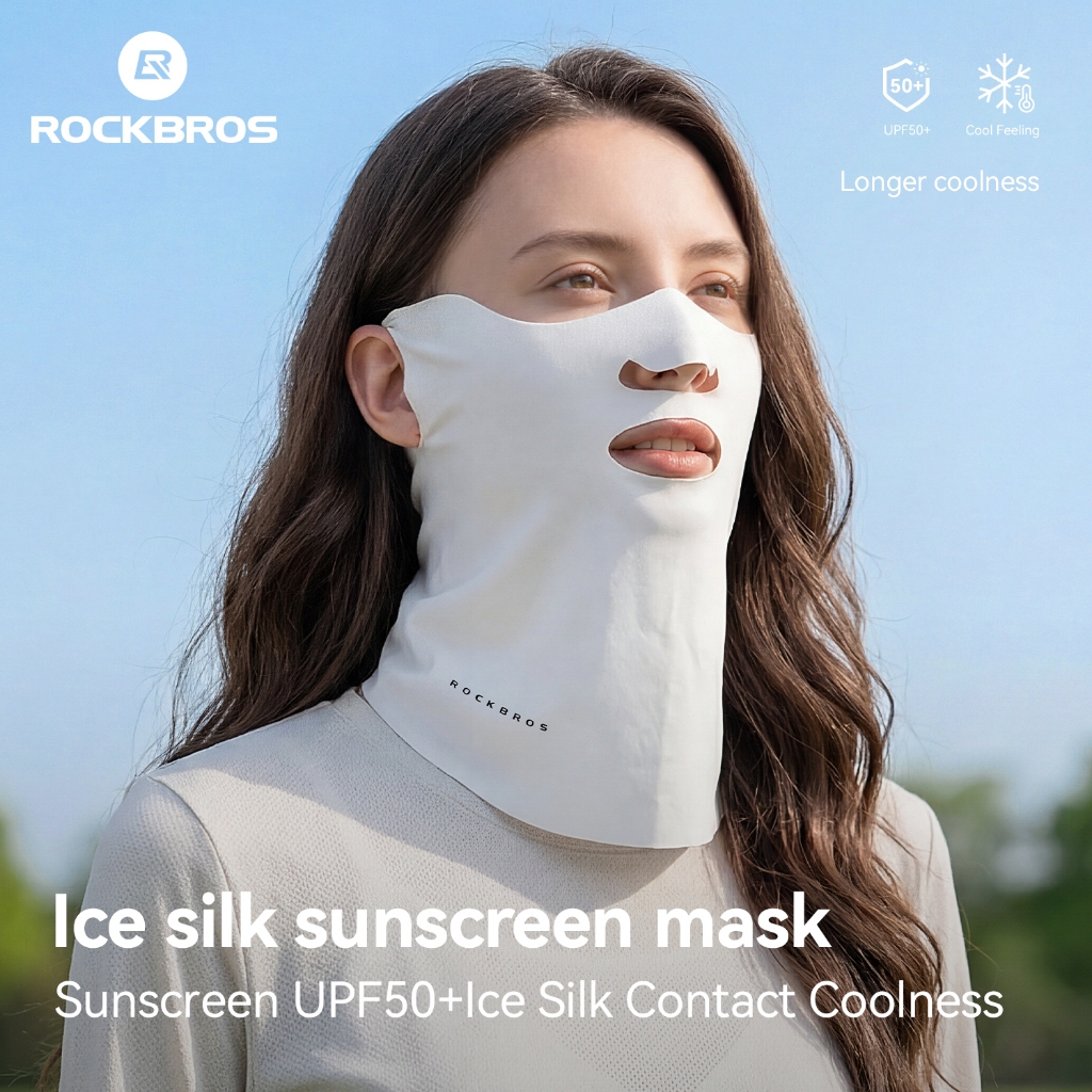 ROCKBROS หน้ากากคลุมหน้า ผ้าเย็นไหมน้ำแข็ง UPF50+ กัน UV ระบายอากาศ แห้งเร็ว สำหรับปั่นจักรยานและกลางแจ้ง