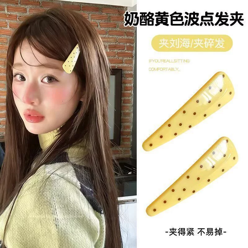 ฤดูร้อนชีสสีเหลือง Polka Dot Duckbill คลิปหญิงสไตล์เกาหลี Simple All-Match Bangs คลิปผมน่ารักสดคลิปคําเดียว