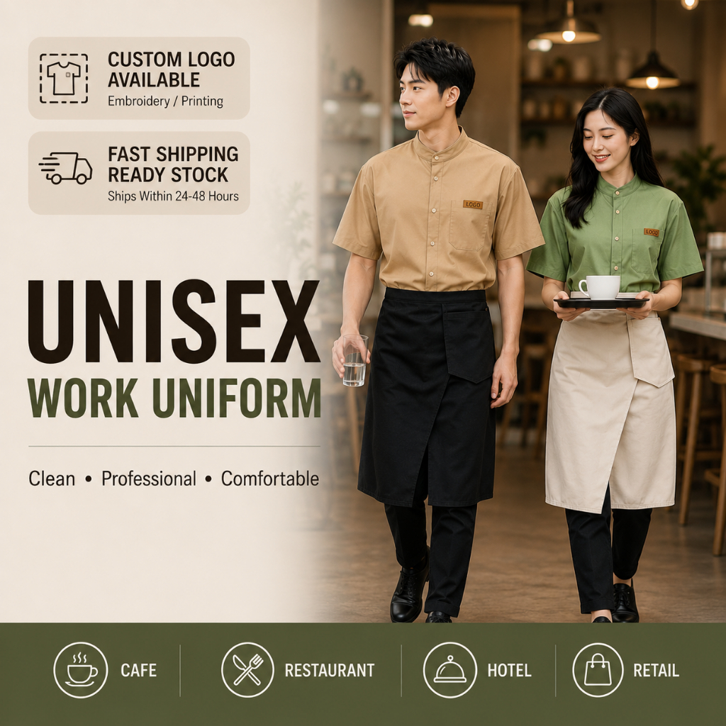 พรีเมี่ยมคาเฟ่พนักงานเครื่องแบบโลโก้ที่กําหนดเองระบายอากาศร้านอาหารเบเกอรี่โรงแรม ไม่จํากัดเพศ
