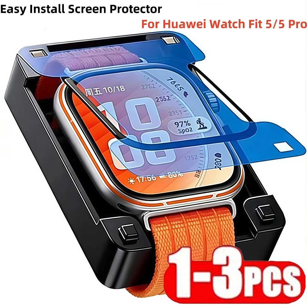 1-3PCS ติดตั้งง่ายฟิล์มกระจกนิรภัยสําหรับ Huawei Watch Fit 5 Fit 4 Pro Smartwatch ป้องกันหน้าจอสําหรับ Huawei Fit5 Pro ฟิล์มป้องกัน