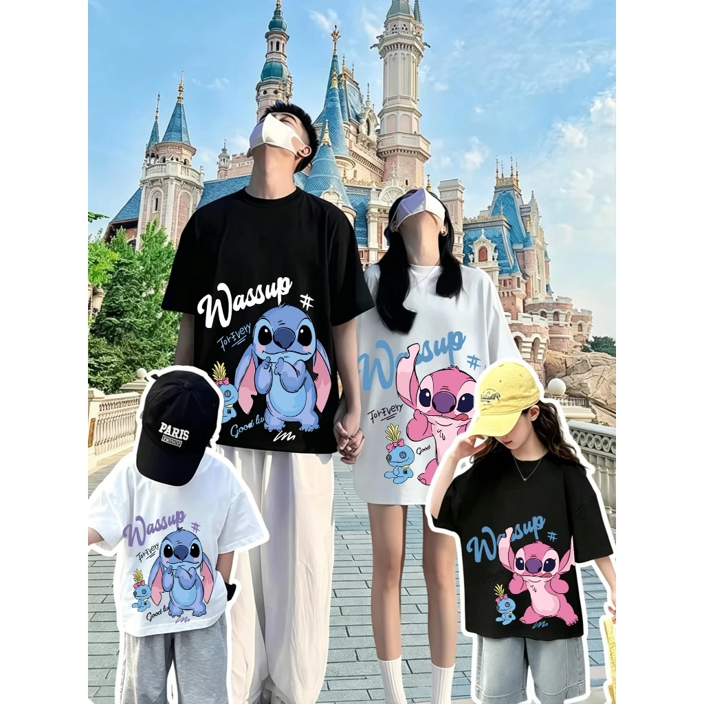 NASA ชุดครอบครัว เสื้อยืดแขนสั้น สติชลายการ์ตูน เสื้อคู่แม่ลูก ผ้าฝ้าย 100% สวมใส่สบาย ระบายอากาศได้ดี เสื้อยืดผู้หญิงสวยๆ