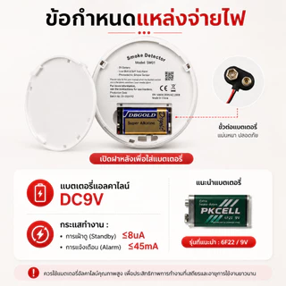 Daytech เครื่องตรวจจับควัน ตรวจจับควัน โฟโต้อิเล็กทริก เซนเซอร์ สัญญาณเตือนไฟไหม้ มาพร้อมแบตเตอรี่ SM12