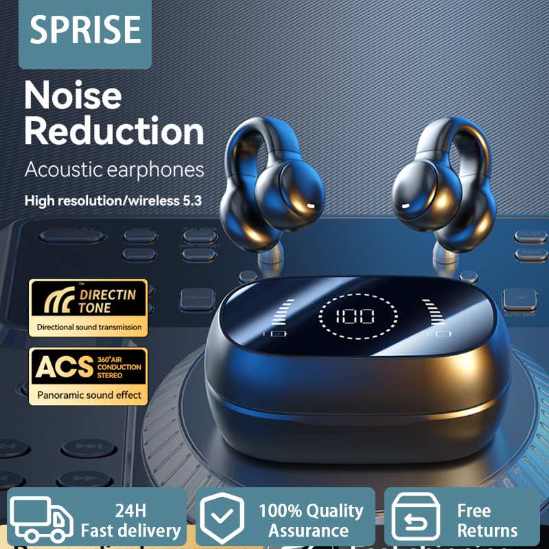 SPRISE M47 หูฟังบลูทูธไร้สาย Clip-on พร้อมไมโครโฟน/จอแสดงผลดิจิตอลกีฬา 9D Bass Earbud Gaming