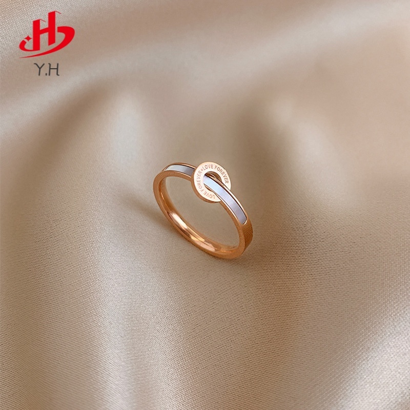 ⭐Y.H⭐ ตัวอักษร  เปลือกหอย  สีทอง  18K  แหวนสแตนเลส