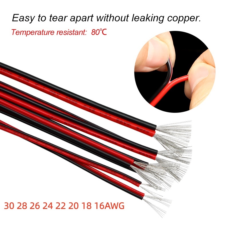 2468 2Pin ลวดสีดําสีแดง 30 28 26 24 22 20 18 16AWG สายสัญญาณเสียงสําหรับเครื่องเสียงรถยนต์ LED 12V J
