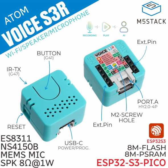 M5Stack Atom VoiceS3R ผู้ช่วยเสียง Xiaozhi เครื่องโต้ตอบ IoT ที่ตั้งโปรแกรมได้ ส่วนประกอบอิเล็กทรอนิ