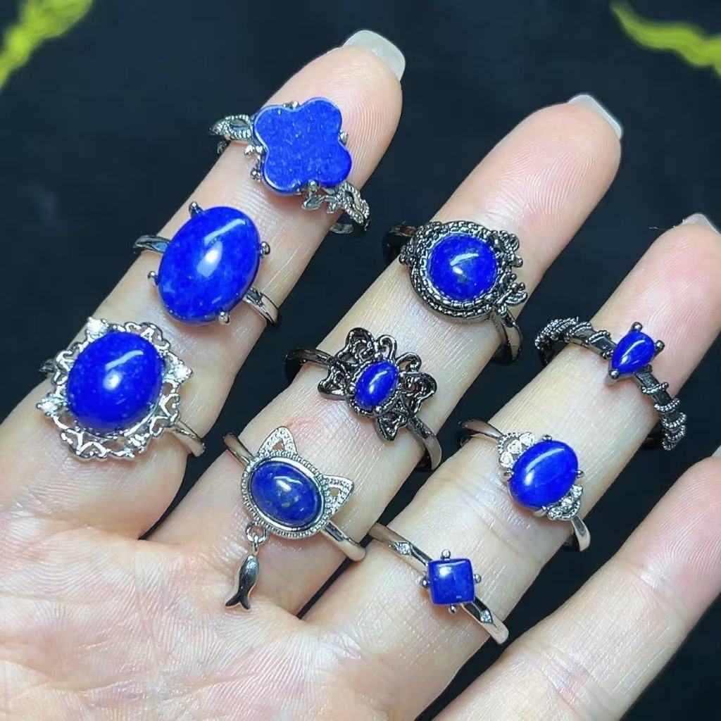แหวนปรับไซส์ได้ Lapis Lazuli แท้ สำหรับผู้หญิงสไตล์โบฮีเมียน