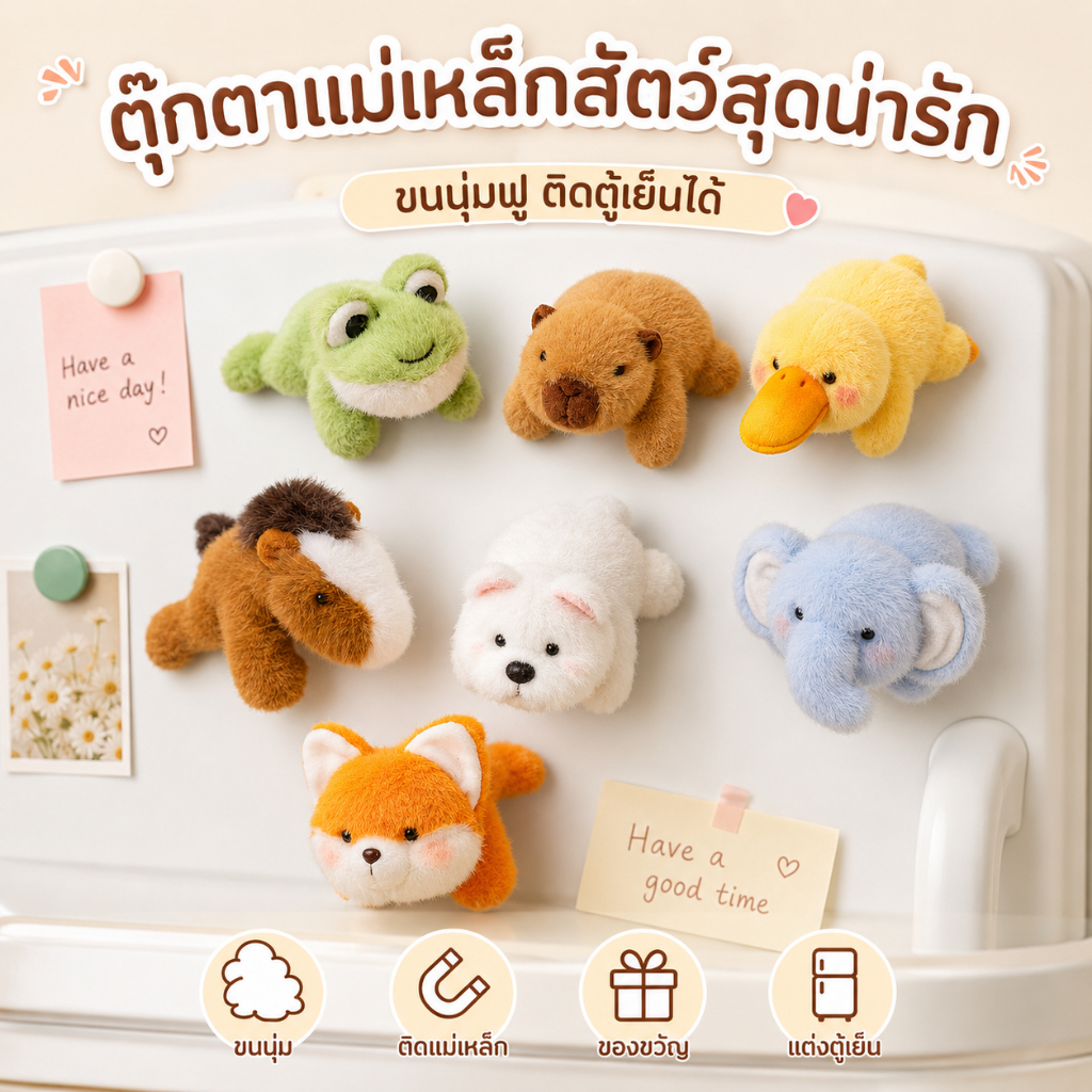 ตุ๊กตาสัตว์แม่เหล็กติดตู้เย็นน่ารัก Capybara ลูกสุนัขกบตุ๊กตานุ่มตู้เย็นแม่เหล็กสําหรับตกแต่งบ้าน