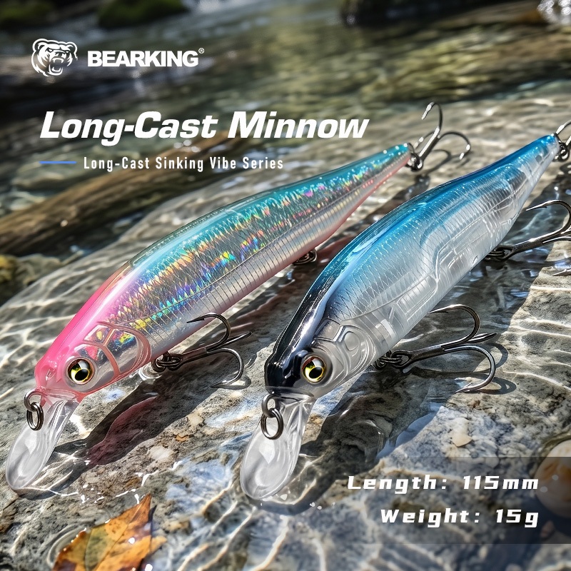 BEARKING 115 มม.15g SP ทังสเตนน้ําหนักระบบเหยื่อตกปลาด้านบน Minnow Crank Wobbler คุณภาพตกปลารอกตะขอสําหรับตกปลา