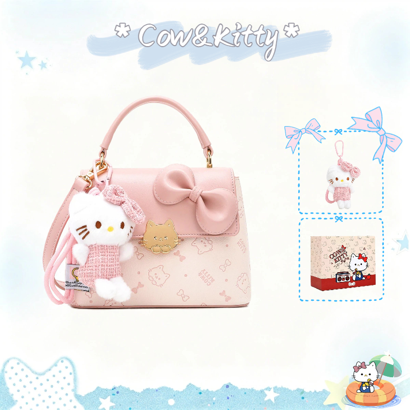 กระเป๋าถือ Cow&Kitty กระเป๋าถือแฟชั่นแมวสีชมพูสําหรับผู้หญิงสไตล์เกาหลีกระเป๋าสะพายข้ผู้หญิงอเนกประสงค์สีชมพูความจุขนาดใหญ่