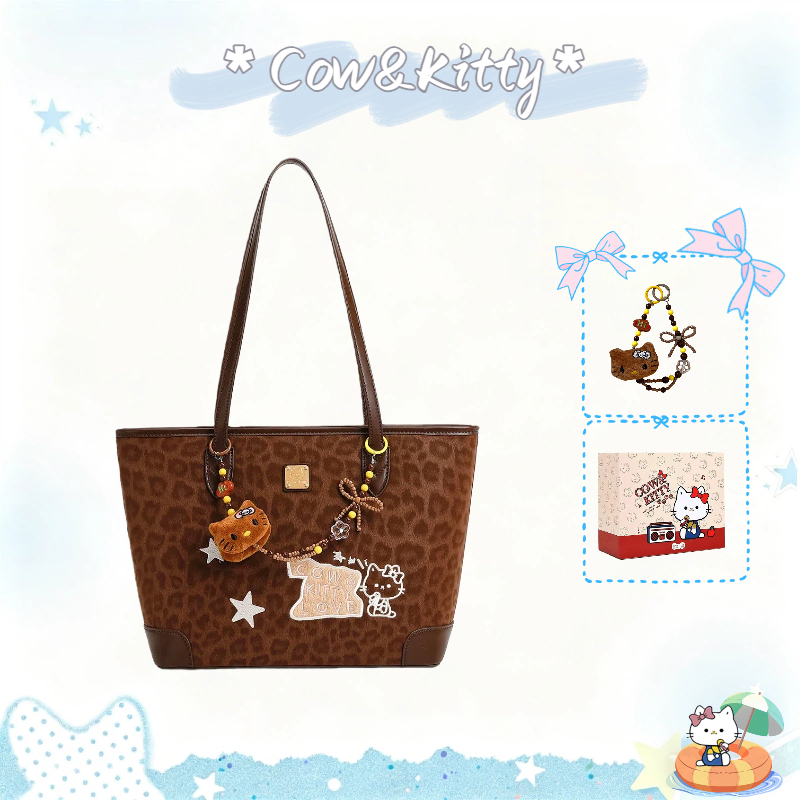 กระเป๋าโท้ต Cow&Kitty Brown Series กระเป๋าสะพายข้าง สไตล์ลายเสือดาว ความจุขนาดใหญ่