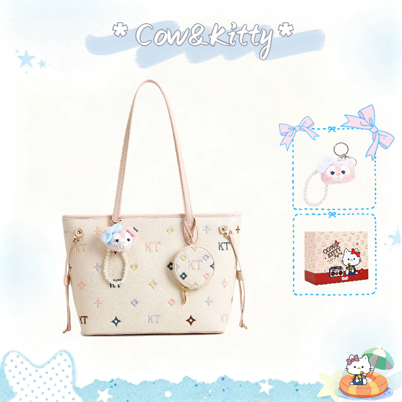 กระเป๋าโทต Cow&Kitty ลายปัก ใช้งานในชีวิตประจำวัน กระเป๋าสะพายข้าง ขนาดใหญ่จุของได้มาก