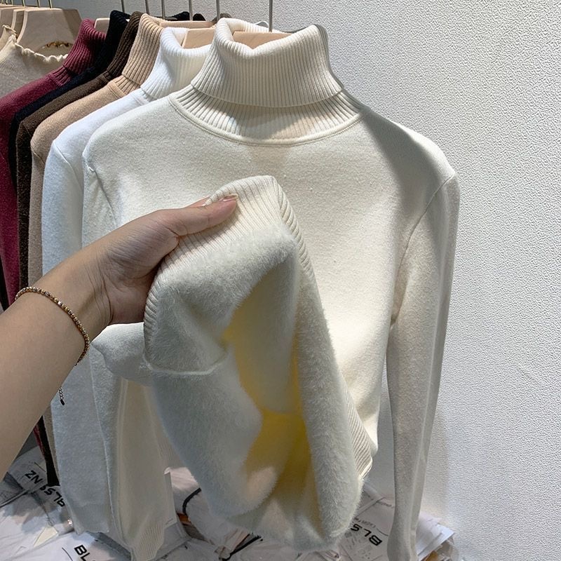 คอสูงขนแกะซับหนาBottomingเสื้อผู้หญิงฤดูใบไม้ร่วงฤดูหนาวสไตล์ใหม่คลาสสิกAll-Match Warm Swe