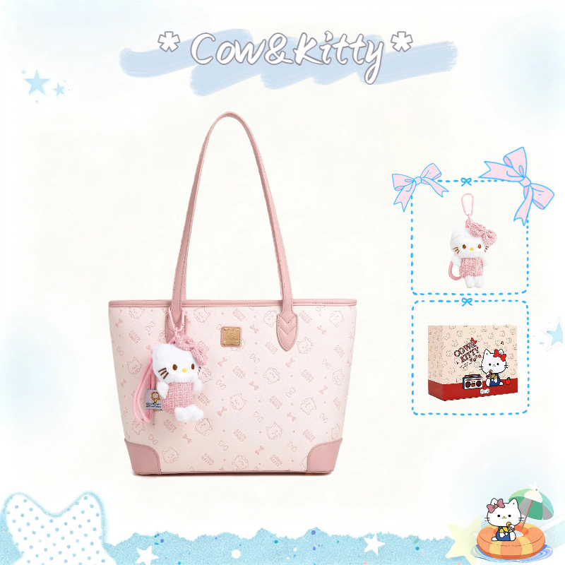 กระเป๋าโททสีชมพู Cow&Kitty กระเป๋าสะพายไหล่ กระเป๋าถือสตรีหนัง PU แบบทนทาน ดีไซน์เรียบง่าย