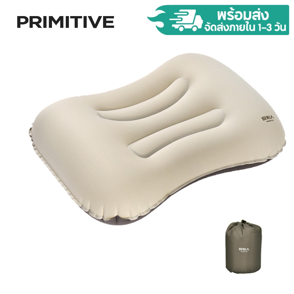 PRIMITIVE หมอนเป่าลม วาล์วกันรั่ว 90g ผ้านุ่ม TPU หมอนนอน เดินทาง แคมป์ปิ้ง หมอนนอนกลางวัน