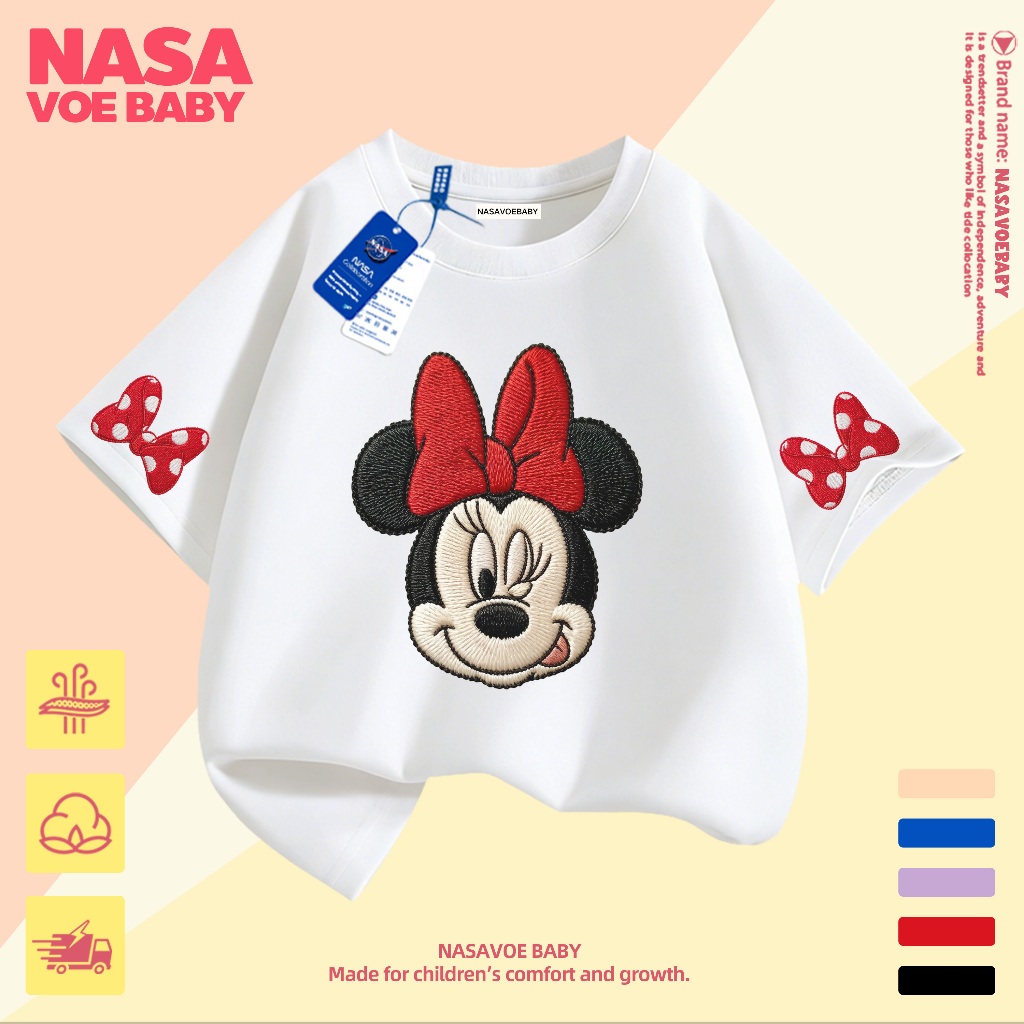 【ส่งเร็ว 24ชม】 เสื้อยืดเด็ก ลายมินนี่ ระบายอากาศดี ไม่ต้องรีด 1-13 ปี