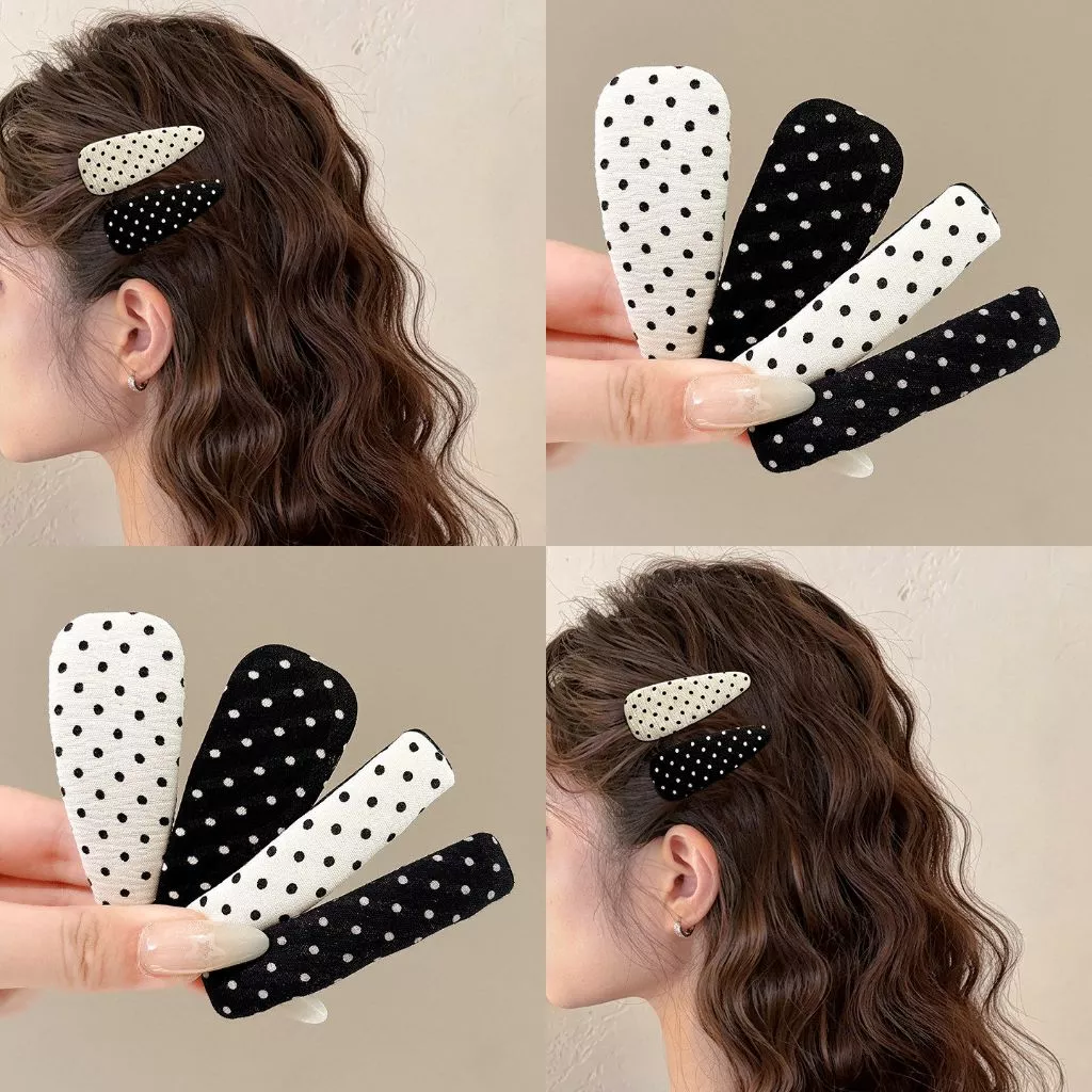 แฟชั่น กิ๊บผมลายจุด Polka Dot ทรงเรขาคณิต สีดํา/ขาว สําหรับแต่งผมหน้าม้าและด้านข้าง