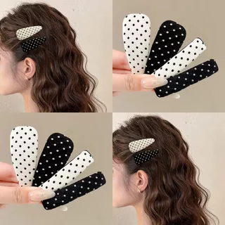 แฟชั่น กิ๊บผมลายจุด Polka Dot ทรงเรขาคณิต สีดํา/ขาว สําหรับแต่งผมหน้าม้าและด้านข้าง