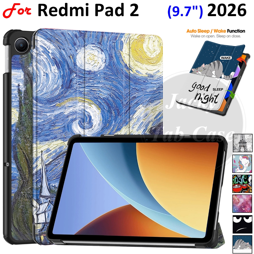 สําหรับ 2026 Xiaomi Redmi Pad 2 9.7 นิ้วแฟชั่นทาสีกรณีแม่เหล็ก Flip Tri-fold สําหรับสีแดง mi Pad2 SE 4G Wi-Fi 9.7 "