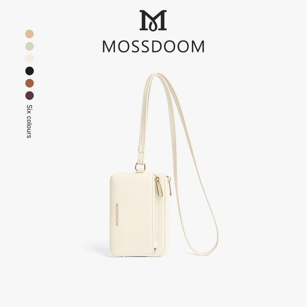 MOSSDOOM Vivia Card Holder กระเป๋าสตางค์พร้อมสายคล้องคอ ขนาดกะทัดรัด หนัง PU อะไหล่ทอง ดูเรียบหรู