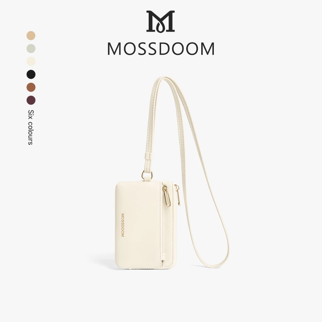 MOSSDOOM Vivia Card Holder กระเป๋าสตางค์พร้อมสายคล้องคอ ขนาดกะทัดรัด หนัง PU อะไหล่ทอง ดูเรียบหรู