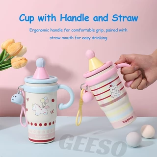 GEESO แก้วน้ําเก็บอุณหภูมิ 500ml สแตนเลส 316 ลายการ์ตูน มีหลอดดูด มีหูจับ สําหรับเด็ก พกพา Cold Hot Insulation Water Cup With Straw Handle For Kids ลายการ์ตูน มินิ 迷你冰霸杯
