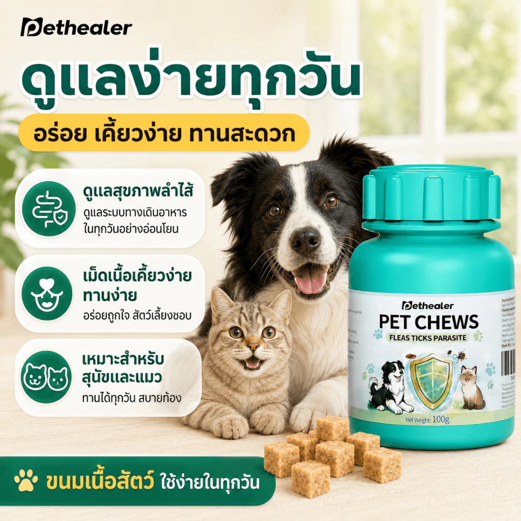 Pethealer ขนมเนื้อไก่สุนัขและแมว เคี้ยวง่าย ดูแลสุขภาพลำไส้ thumbnail 3