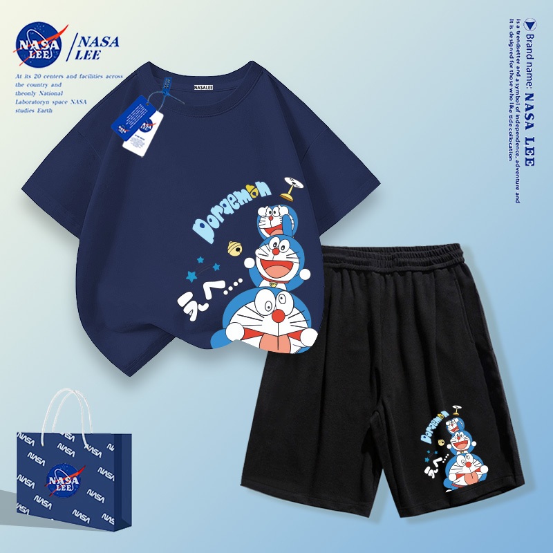 【ส่งออกวันนี้】ชุดเซต NASA สีกรมท่า ลาย โดราเอมอน ผ้านิ่มใส่สบาย แมทช์ง่าย Unisex