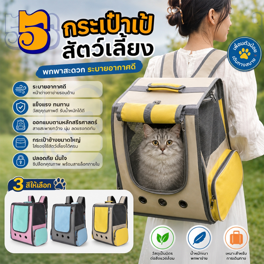 555PET กรงแมว  กระเป๋าแมว ความจุขนาดใหญ่ เป้ใส่หมา มีสามสี ระบายอากาศได้ดี