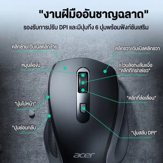 Acer เมาส์ไร้สาย L173 เชื่อมต่อ 2.4GHz 6 ปุ่ม ปรับ DPI 3 ระดับ สำหรับทำงาน เรียน และโน้ตบุ๊ก 10 เมตร