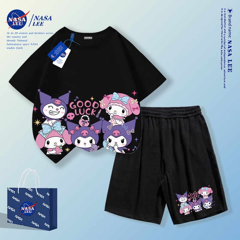【ส่งจากไทย】ชุดเซต NASA สีดำ ผ้าคอตตอน ลาย Kuromi ใส่สบายไม่ระคายเคืองผิว Unisex