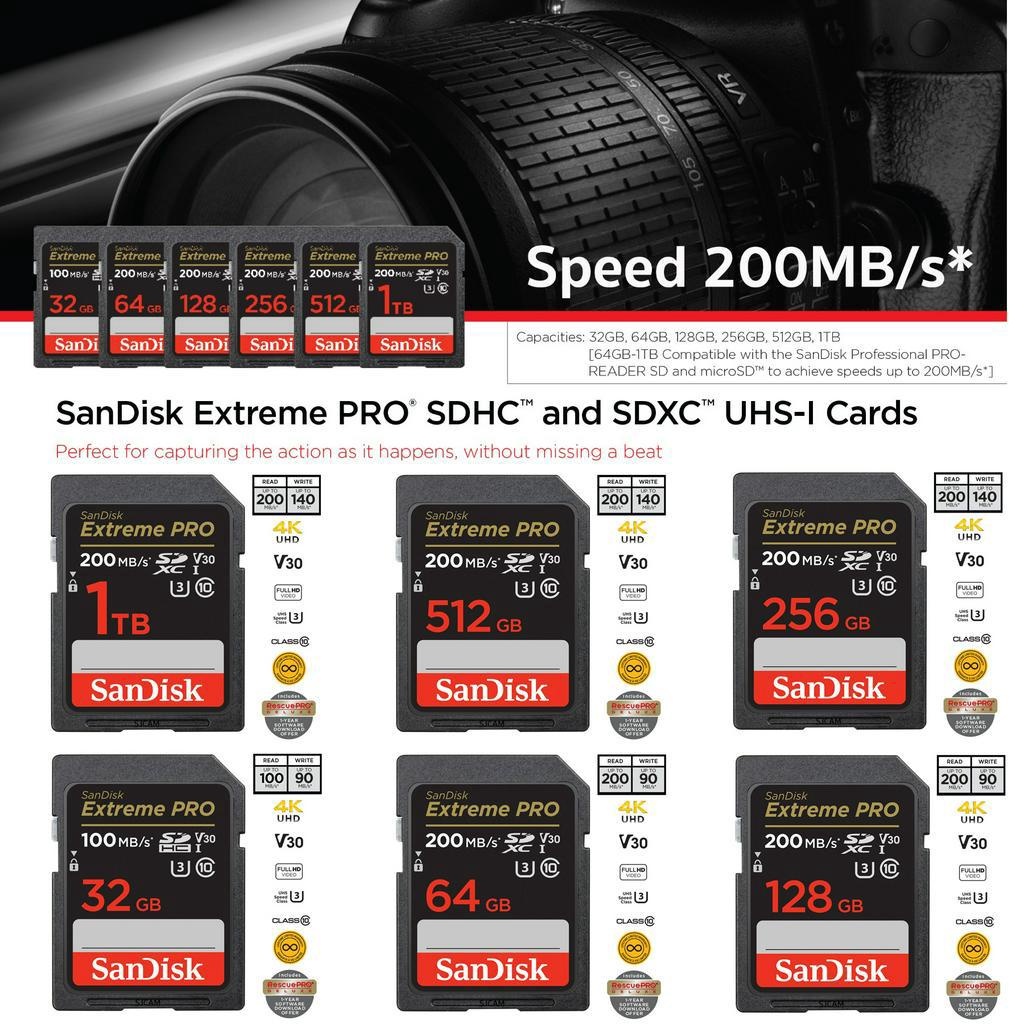 SanDisk Extreme Pro SD Card SDXC Speed R 200MBs 32GB 64GB รูปที่ 3