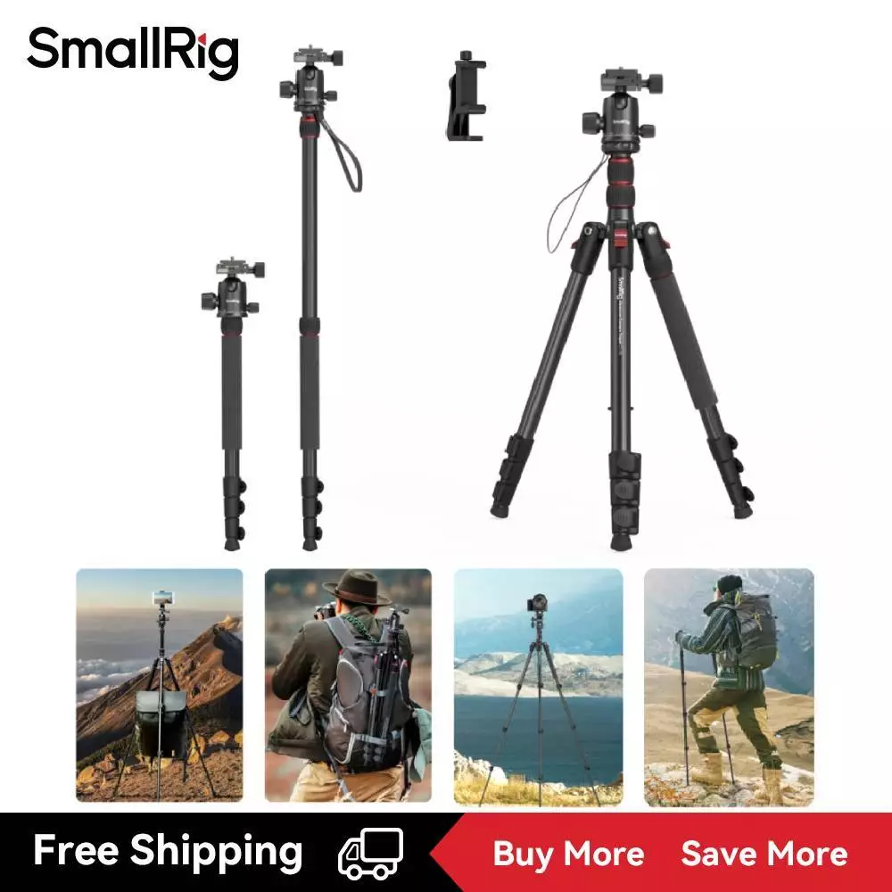 SmallRig กล้องขาตั้งกล้อง (ความสูง 180 ซม., 15 กก., น้ําหนัก 1.53 กก.) ,360°หัวบอล ถอดออกได้ ,ปรับความสูงจาก 16" ถึง 71" สําหรับกล้องและโทรศัพท์ 3935