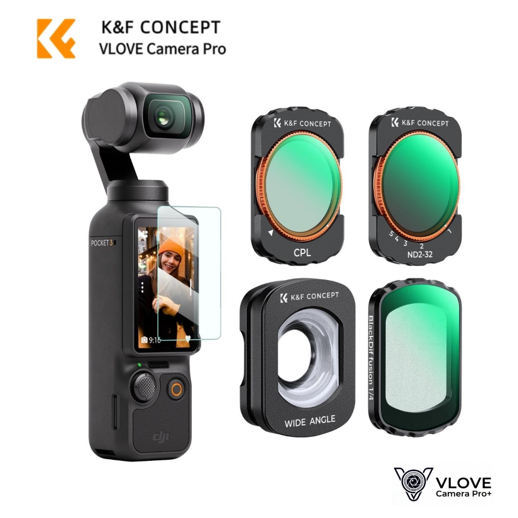 K&F Concept 4-Pack Magnetic Filter Set สําหรับ DJI Pocket 4/3: Wide, CPL, Black Diffusion 1/4, ND2-32...