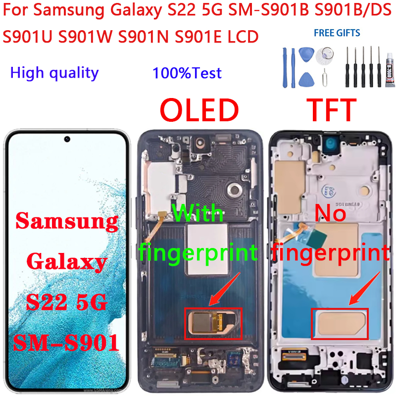 สําหรับ Samsung Galaxy S22 5G SM-S901B S901B/DS S901U S901W S901N S901E จอแสดงผล LCD Touch Screen Di