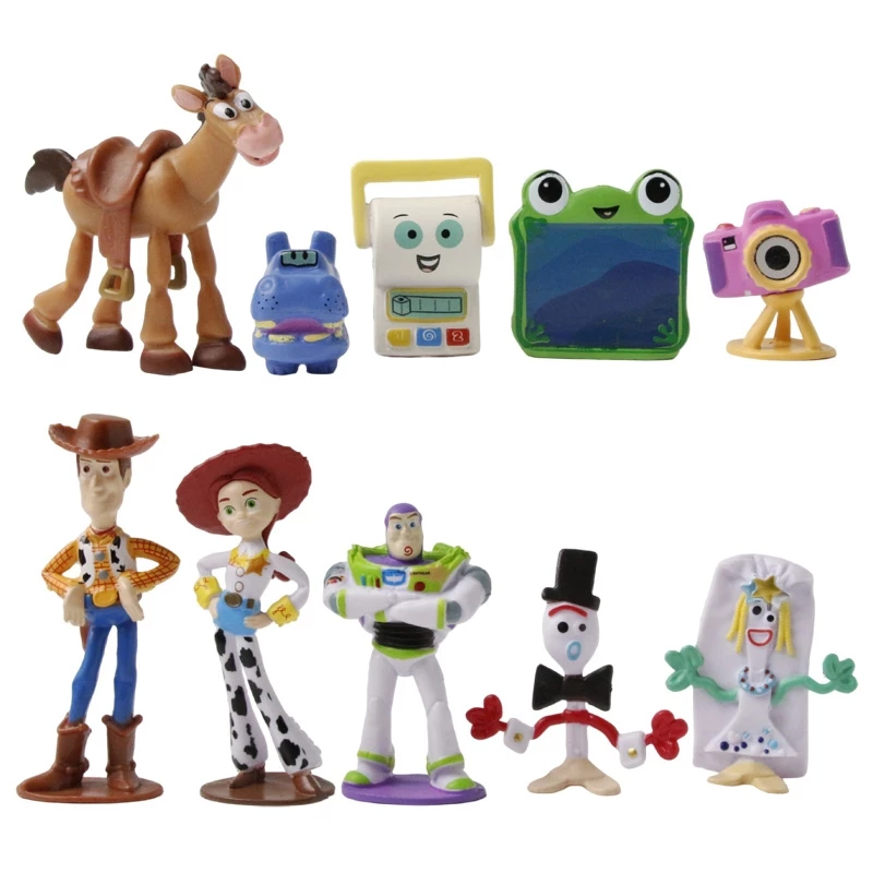 10 ชิ้น/เซ็ต 3-10 ซม.ของเล่นการ์ตูน Story Mini รูป Woody Jessie Buzz Lightyear Forky Bullseye PVC ตุ๊กตาเดสก์ท็อปตกแต่งตุ๊กตาของเล่น