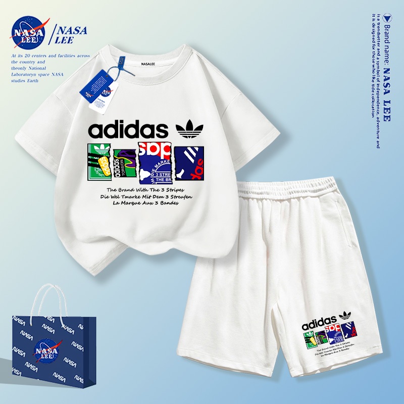 【ส่งจากไทย】ชุดเซตเสื้อ+กางเกงขาสั้นลาย IP ยอดนิยม สไตล์เก๋ไก๋ สีขาว ผ้านิ่มใส่สบาย สำหรับเด็ก 3-16 ปี