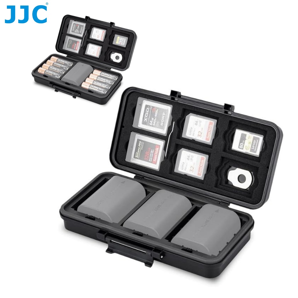 JJC กล่องใส่แบตกล้อง กล่องใส่การ์ดหน่วยความจำแบตเตอรี่ AA สำหรับ Canon LP-E6 Sony NP-FZ100 NPW235 EN