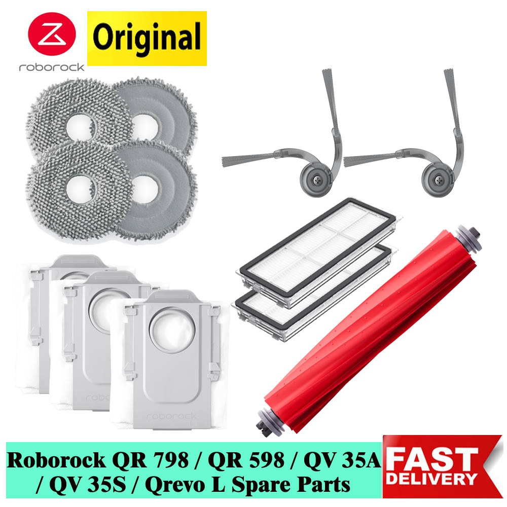 Original หลักแปรงกรอง Mop Pad ถุงเก็บฝุ่นแปรงด้านข้างอุปกรณ์เสริมสําหรับ Roborock QR 798 / Qrevo L /