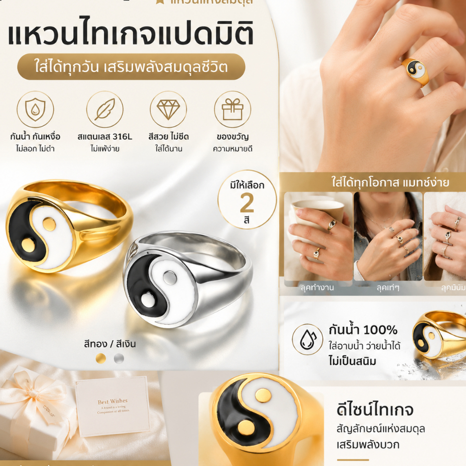 [STDELAN] คำแนะนำของขวัญ แหวนไทเกจแปดมิติ ทรงชายหญิง ทำจากสแตนเลส
