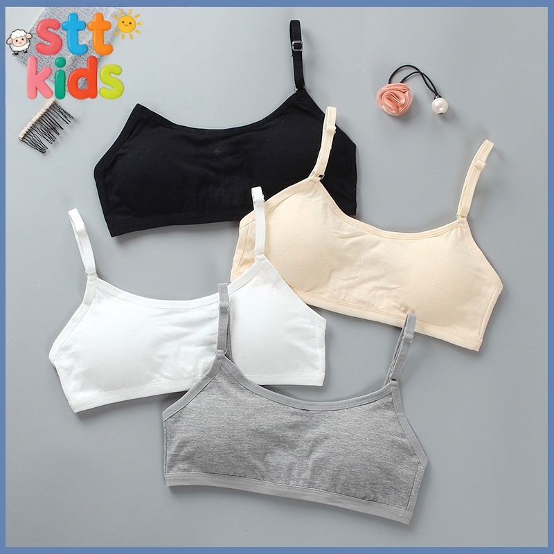 [กรุงเทพฯ จัดส่ง]7-14Y Puberty Girls Cotton Bra วัยรุ่นเสื้อกั๊กขนาดเล็กชุดชั้นใน Pad ถอดเต็มถ้วยสบาย Bras