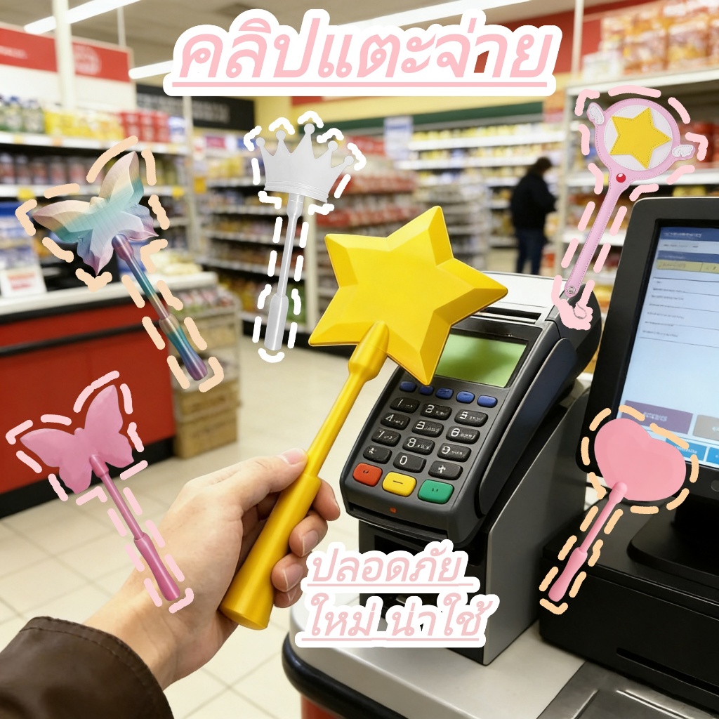 TEEWOW Star Wand Tap To Pay ไม้กายสิทธิ์สำหรับบัตรเครดิตแบบแตะจ่าย ออกแบบเป็นเกล็ดหิมะและมงกุฎ ใช้เป็นที่วางและปกป้องบัตร ของขวัญแบบพกพา พิมพ์ไม้กายสิทธิ์