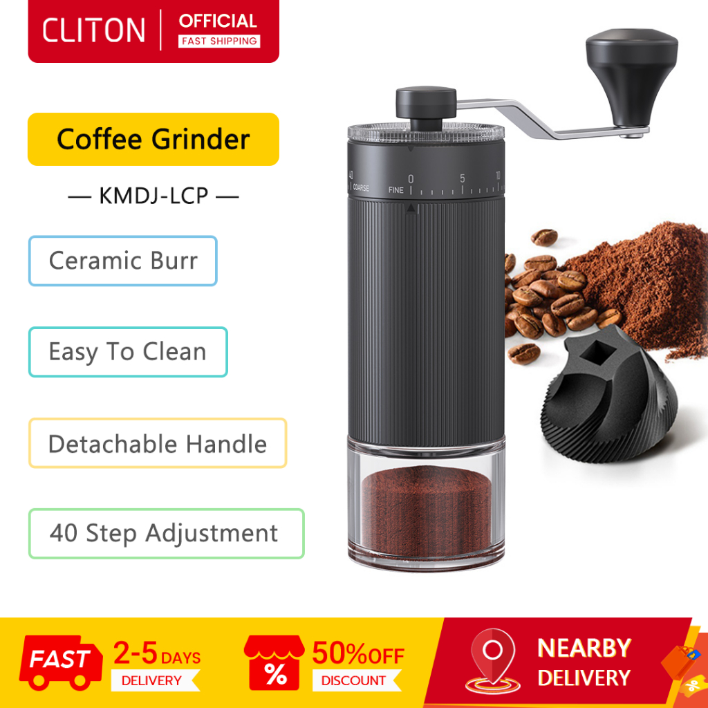 คลิตัน มือข้อเหวี่ยงเครื่องบดกาแฟ40ขั้นตอนปรับเซรามิกเสี้ยนที่ถอดออกได้จับเครื่องบดกาแฟ