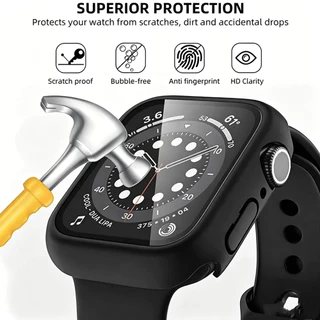 กระจกนิรภัย + ฝาครอบสําหรับ Apple Watch 11 10 9 8 7 42/46/41/45 มม.38 มม.PC กันชนป้องกันหน้าจอสําหรับ iWatch series 6 5 4 se 44 มม.40 มม.