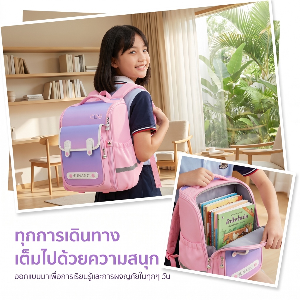 กระเป๋าเป้สะพายหลังเด็กไล่โทนสีสีชมพูสีม่วงเหมาะกับการทํางานกันน้ําสําหรับนักเรียนประถม