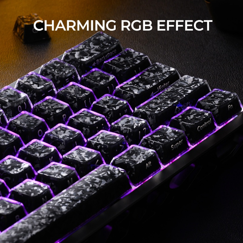 XVX คาร์บอนไฟเบอร์คริสตัล Jelly Keycaps สีดํา PBT + PC รูปที่ 2