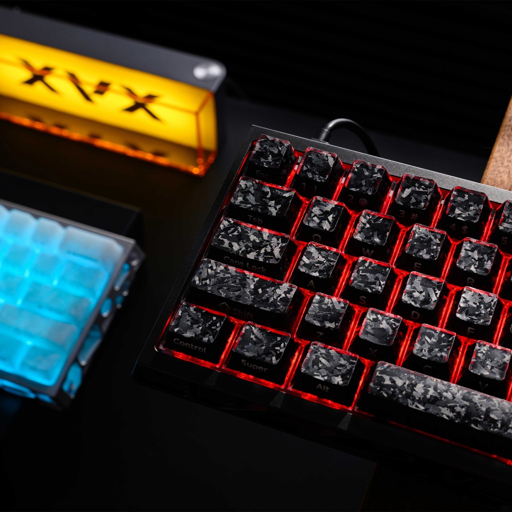 XVX คาร์บอนไฟเบอร์คริสตัล Jelly Keycaps สีดํา PBT + PC รูปที่ 7