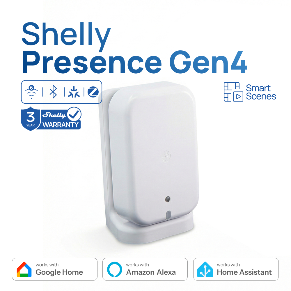 Shelly Presence Gen4 Smart Presence Sensor – การติดตามหลายโซน, Matter, WiFi, Zigbee, บลูทูธ