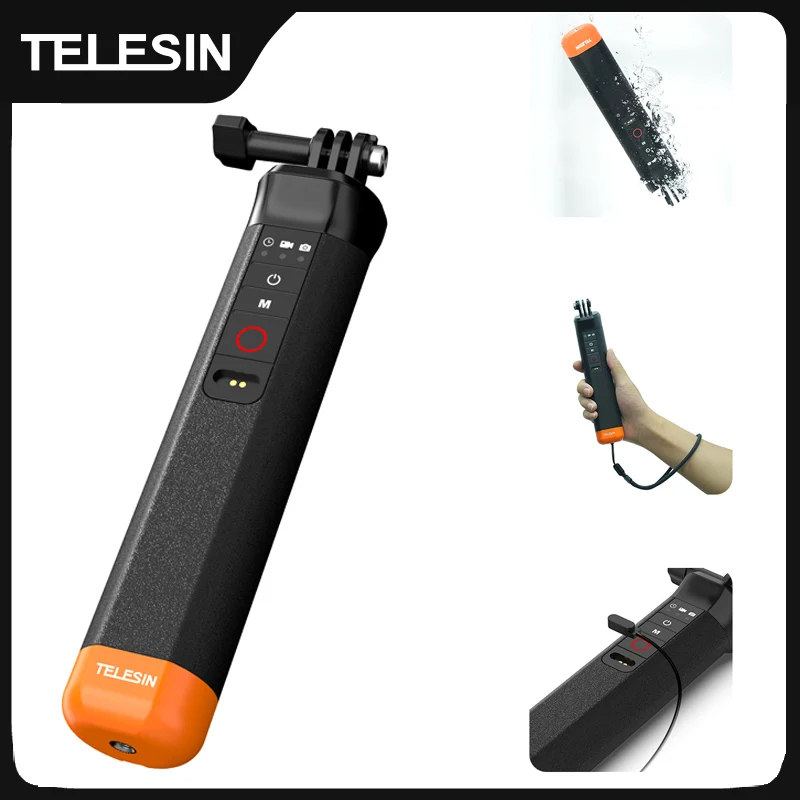Telesin Bluetooth Buoyancy Bar selfie Stick ไม้เซลฟี่กันน้ำพร้อมสายคล้องมือรีโมทคอนโทรลไร้สายสำหรับ GoPro HERO 9/10/11/12