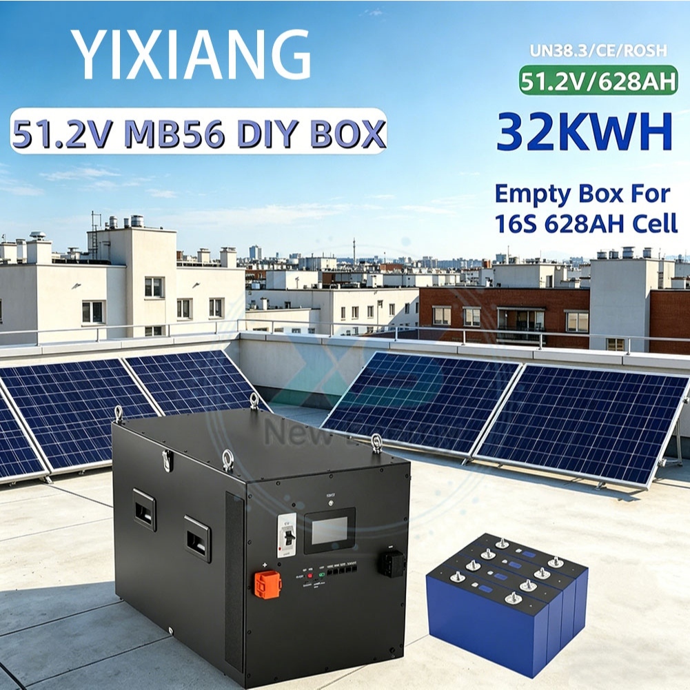 Yixiang 48V/51.2V Lifepo4 กล่องแบตเตอรี่ 33KWh 16s MB56 628Ah ชุด, พร้อม JK 300A V19 BMS Solar Stora